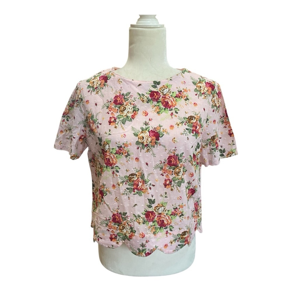 Handmade Womens French Rose Pink Scalloped Blouse Romantic Style